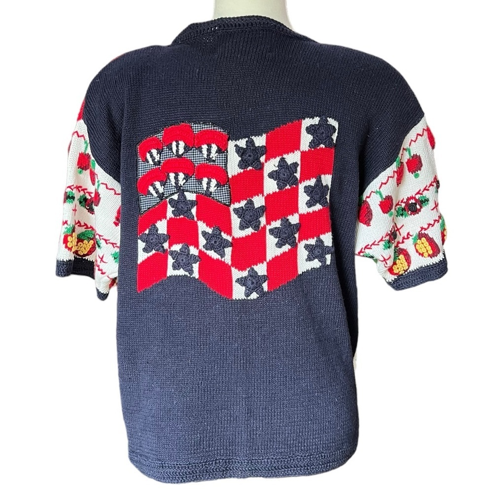 Vintage Eagles Eye 4th of July Short Sleeve Button Front Sweater Cardigan size L - Picture 5 of 7